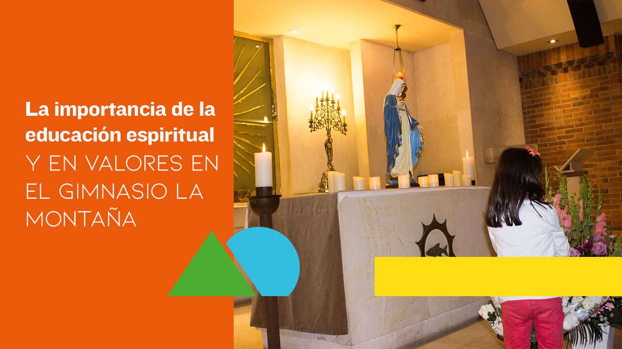 Altar de la Virgen María en el Gimnasio La Montaña que evoca la importancia de la educación espiritual y en valores